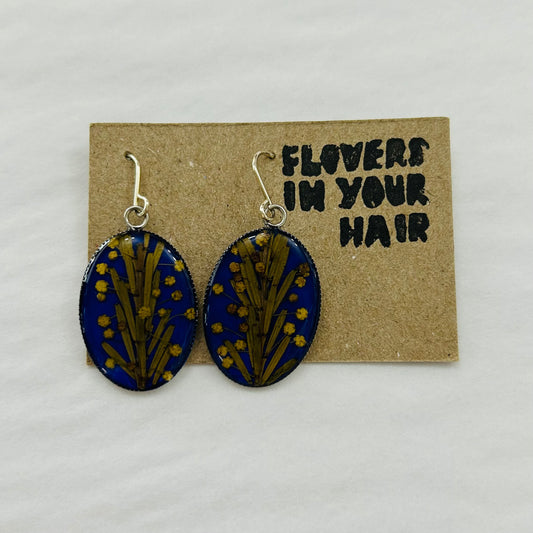Flowers In Your Hair Drop Earrings - Large, Australian Native, Blue