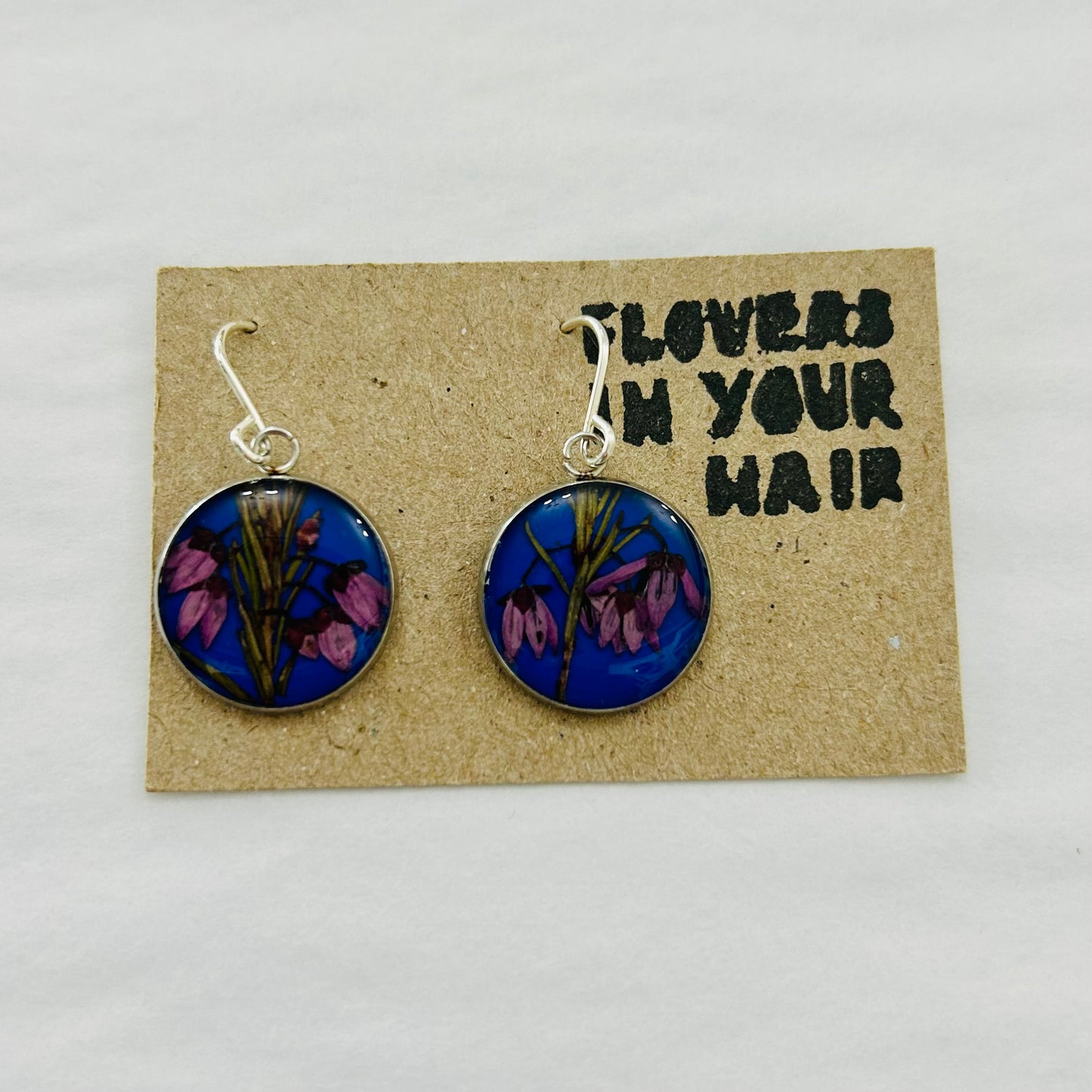 Flowers In Your Hair Drop Earrings - Medium Round, Blue, Black Eyed Susan