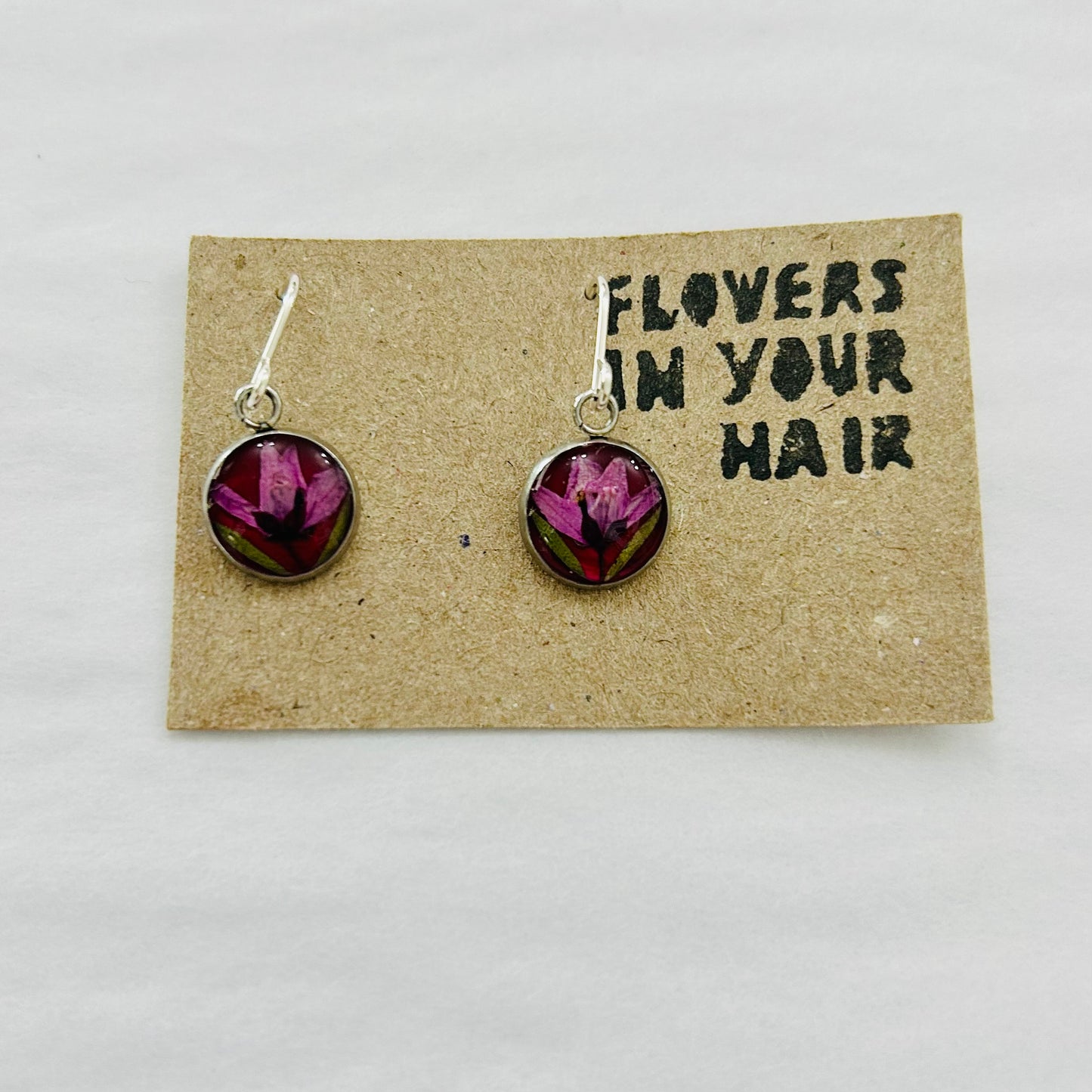 Flowers In Your Hair Small Drop Earrings - Round, Purple, Black Eyed Susan