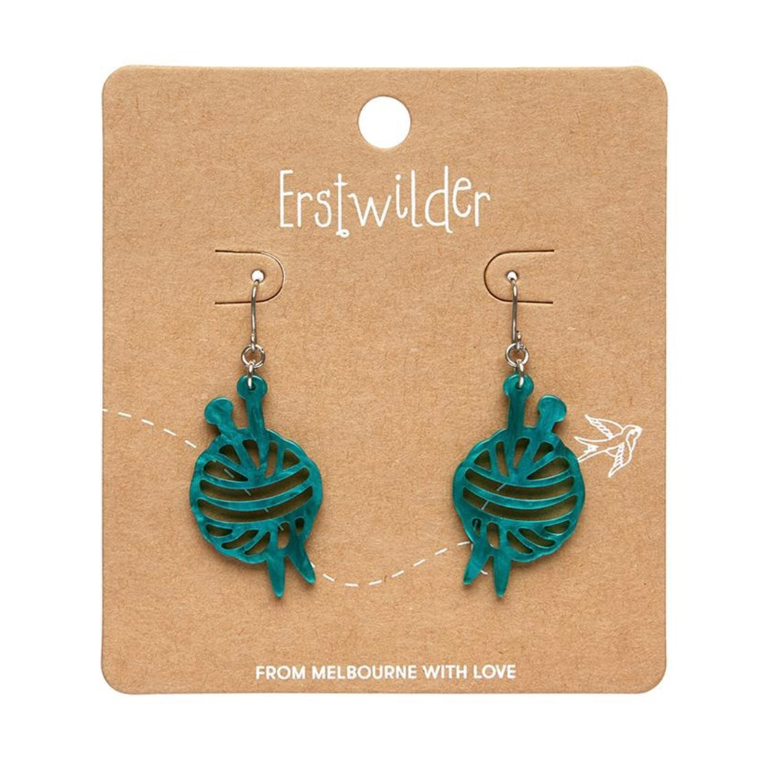 Erstwilder Ball of Yarn Ripple Drop Earrings - Teal