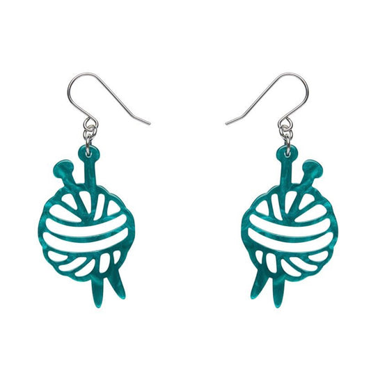 Erstwilder Ball of Yarn Ripple Drop Earrings - Teal