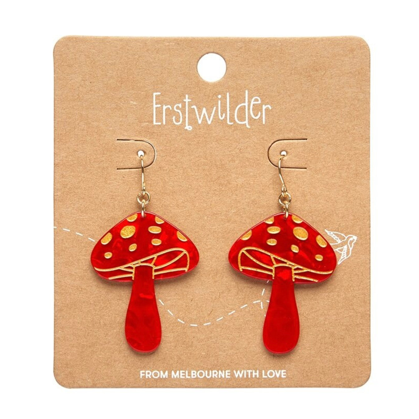 Erstwilder Mushroom Drop Earrings (Red)