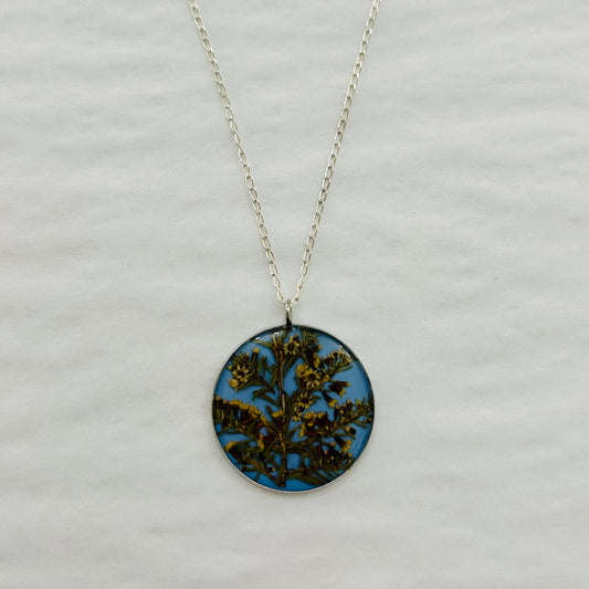 Flowers In Your Hair Large Pendant Necklace - Light Blue Wildflowers