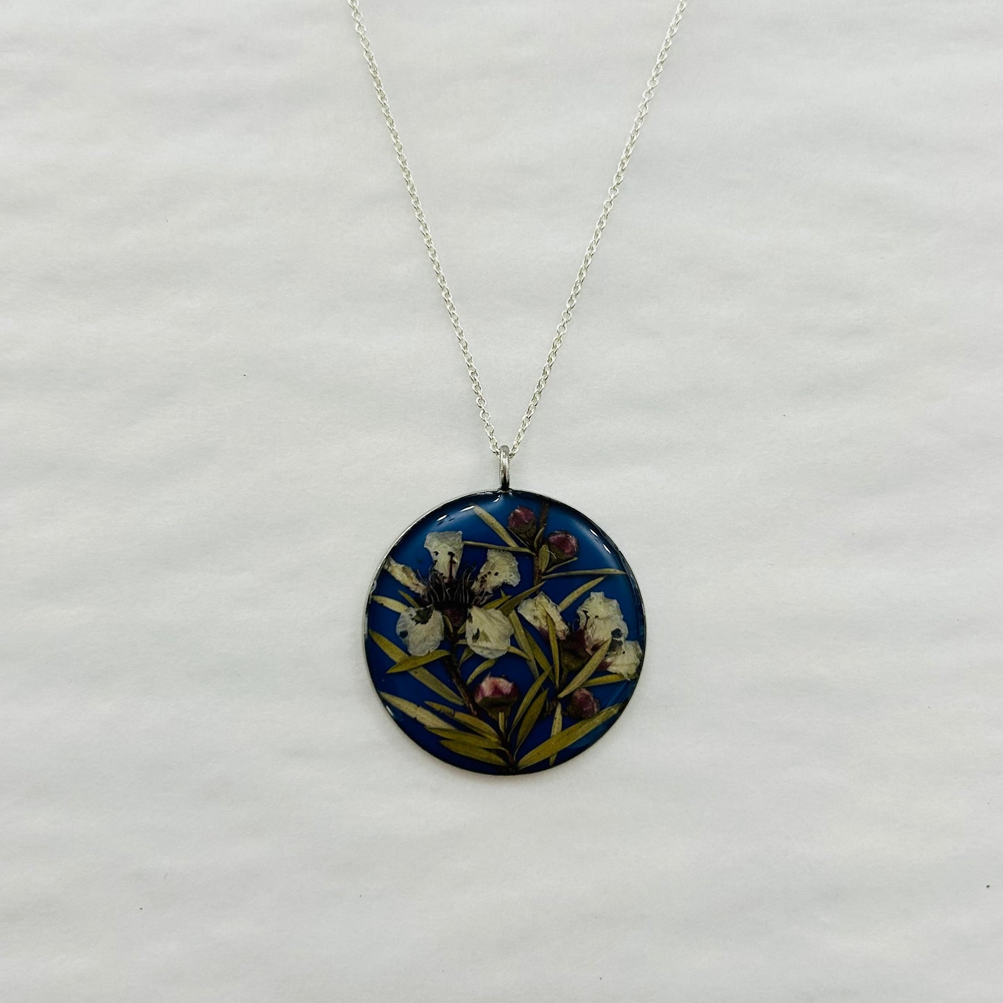 Flowers In Your Hair Large Pendant Necklace - Dark Blue Wildflowers