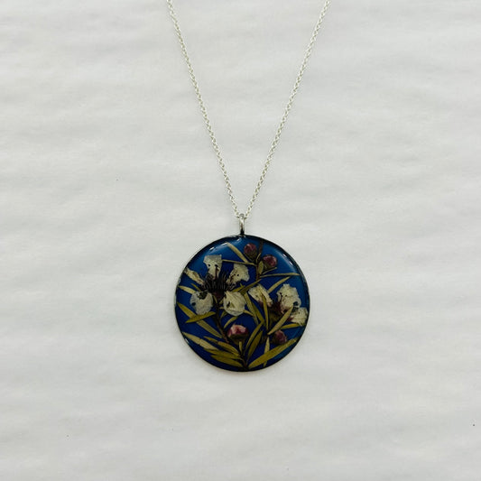 Flowers In Your Hair Large Pendant Necklace - Dark Blue Wildflowers