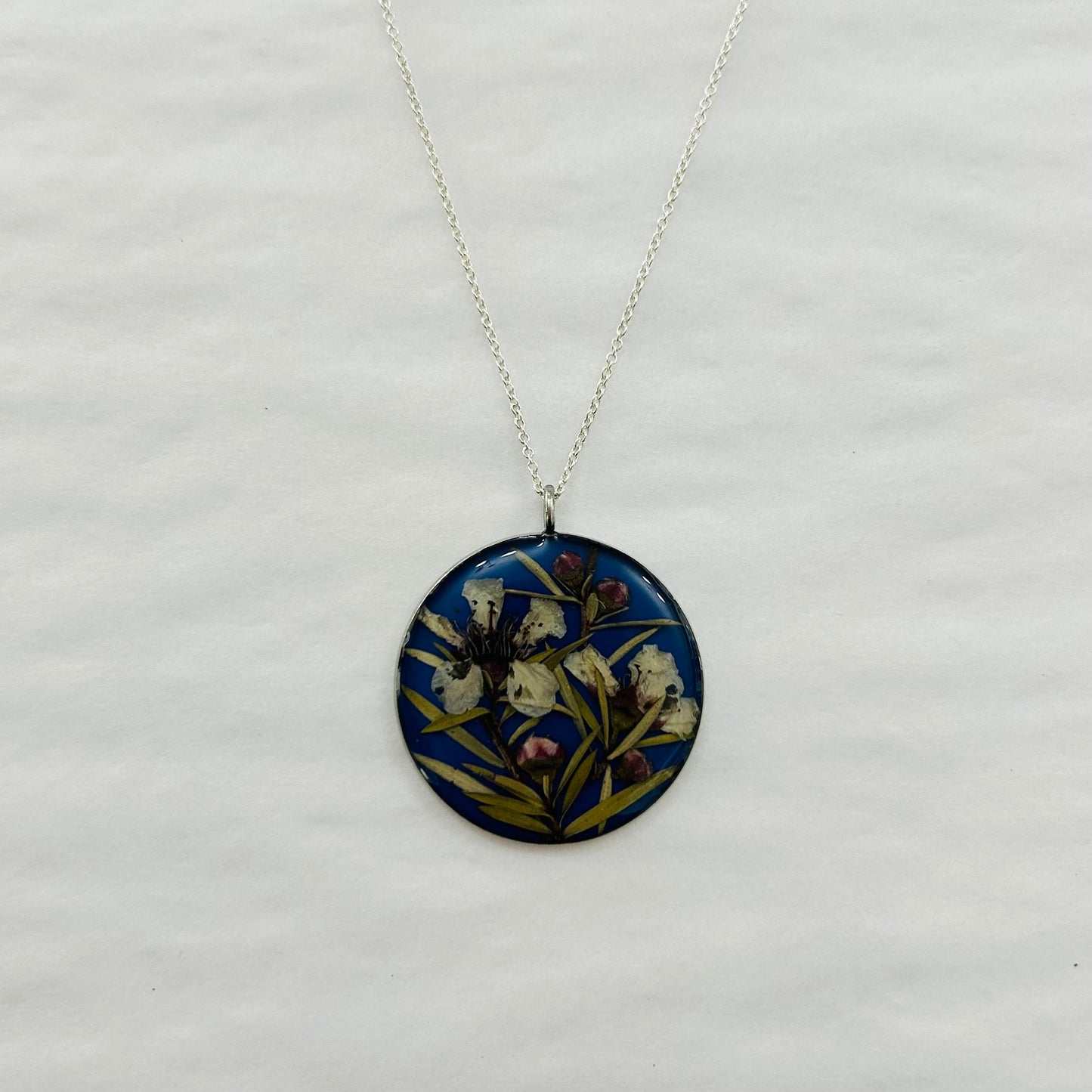 Flowers In Your Hair - Large Pendant Necklace Dark Blue Wildflowers