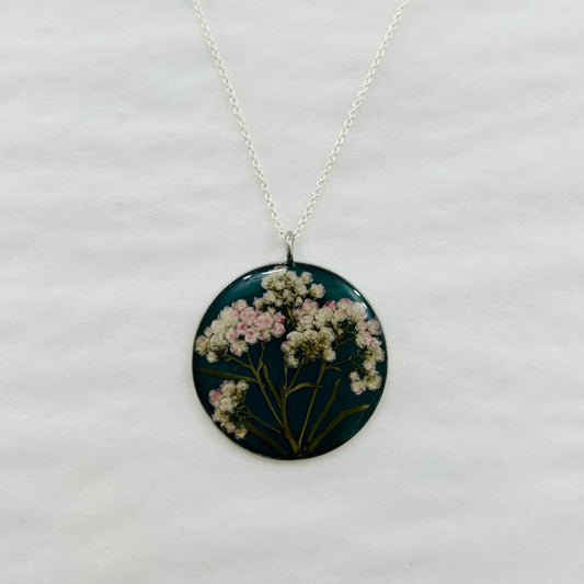 Flowers In Your Hair - Large Pendant Necklace, Dark Green Wildflowers