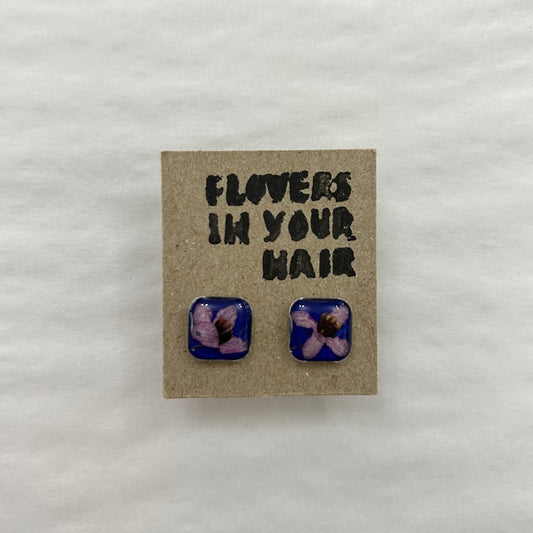 Flowers In Your Hair Stud Earrings Violet Wildflowers
