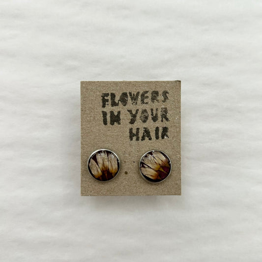 Flowers In Your Hair Stud Earrings - Purple White Wildflowers