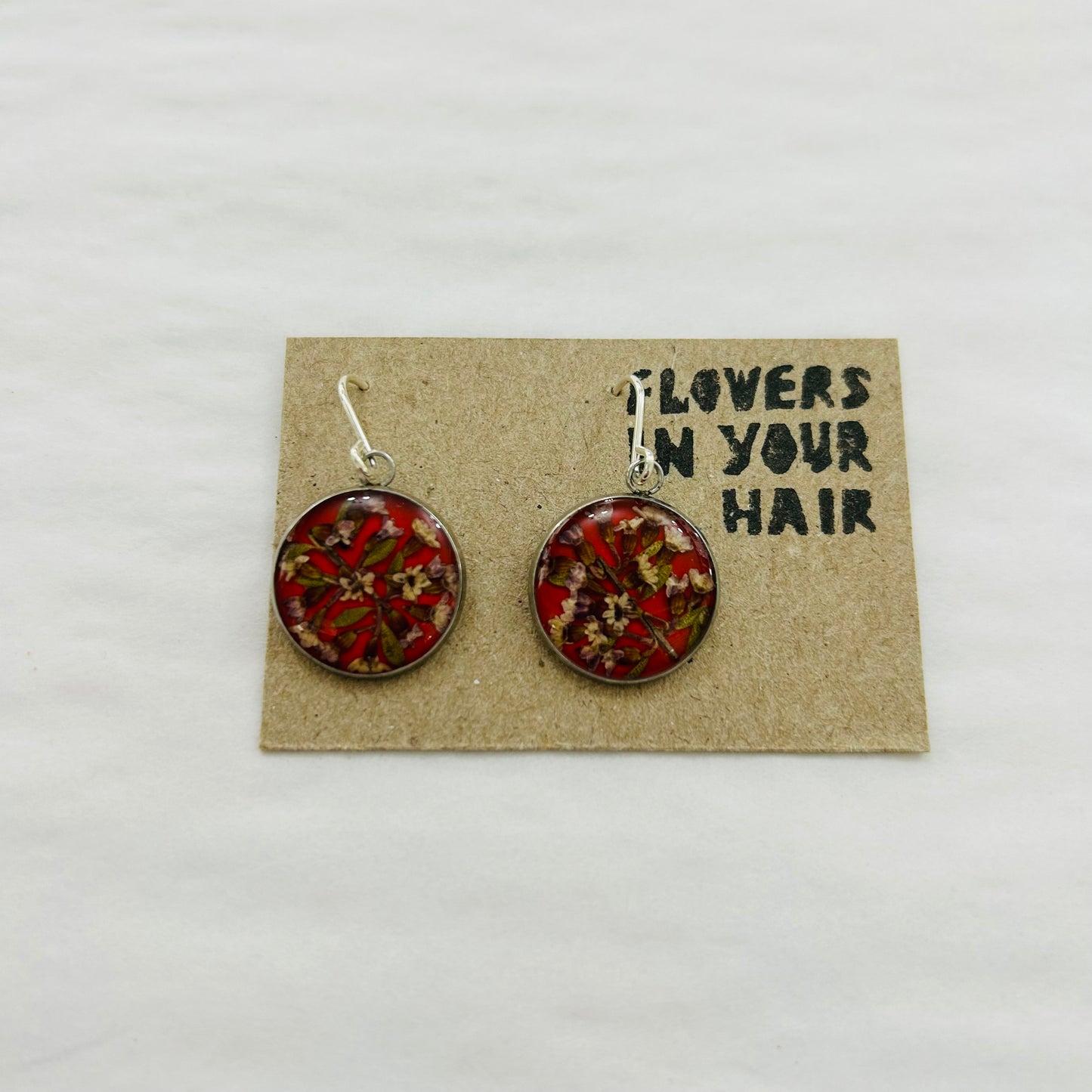 Flowers In Your Hair Medium Drop Earrings - Red Mini Flowers