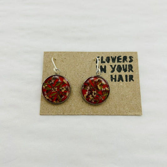 Flowers In Your Hair Medium Drop Earrings - Red Mini Flowers