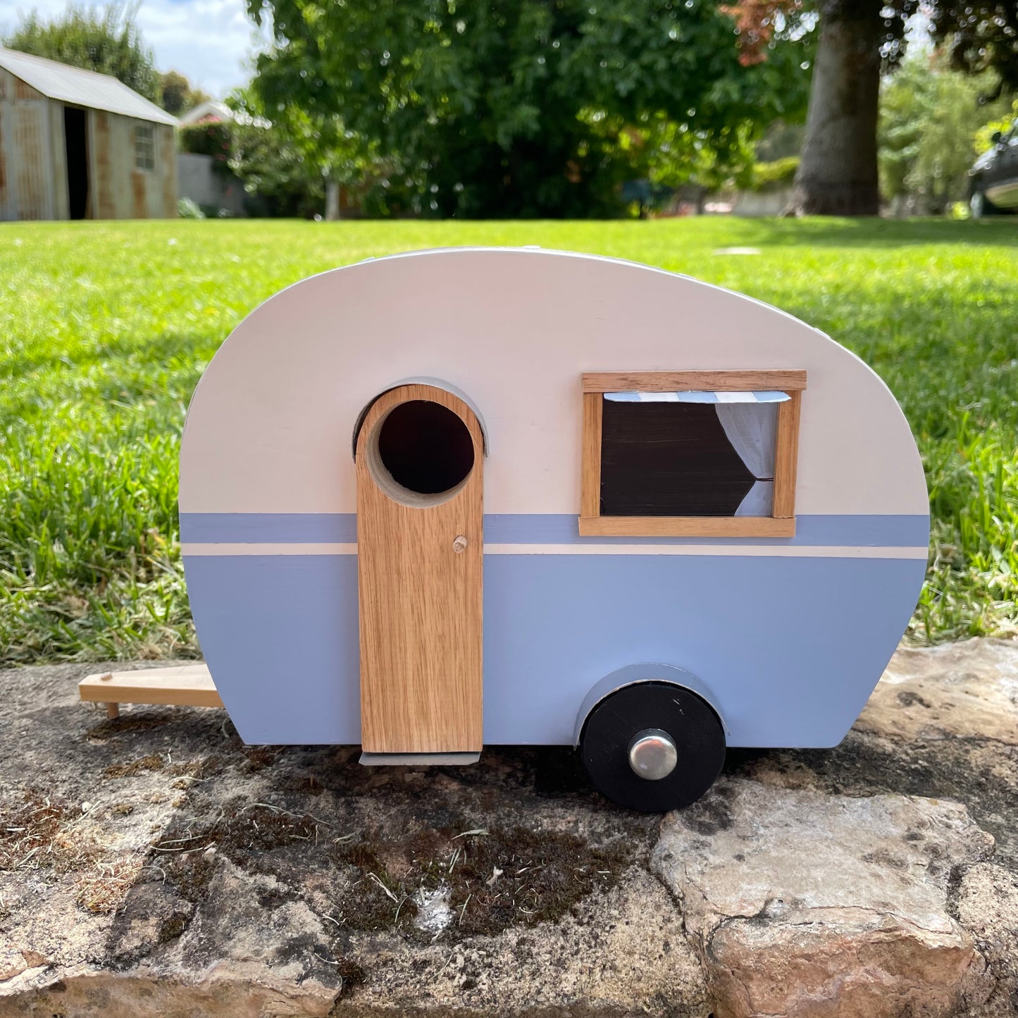 Retro Caravan Bird House Teardrop Blue