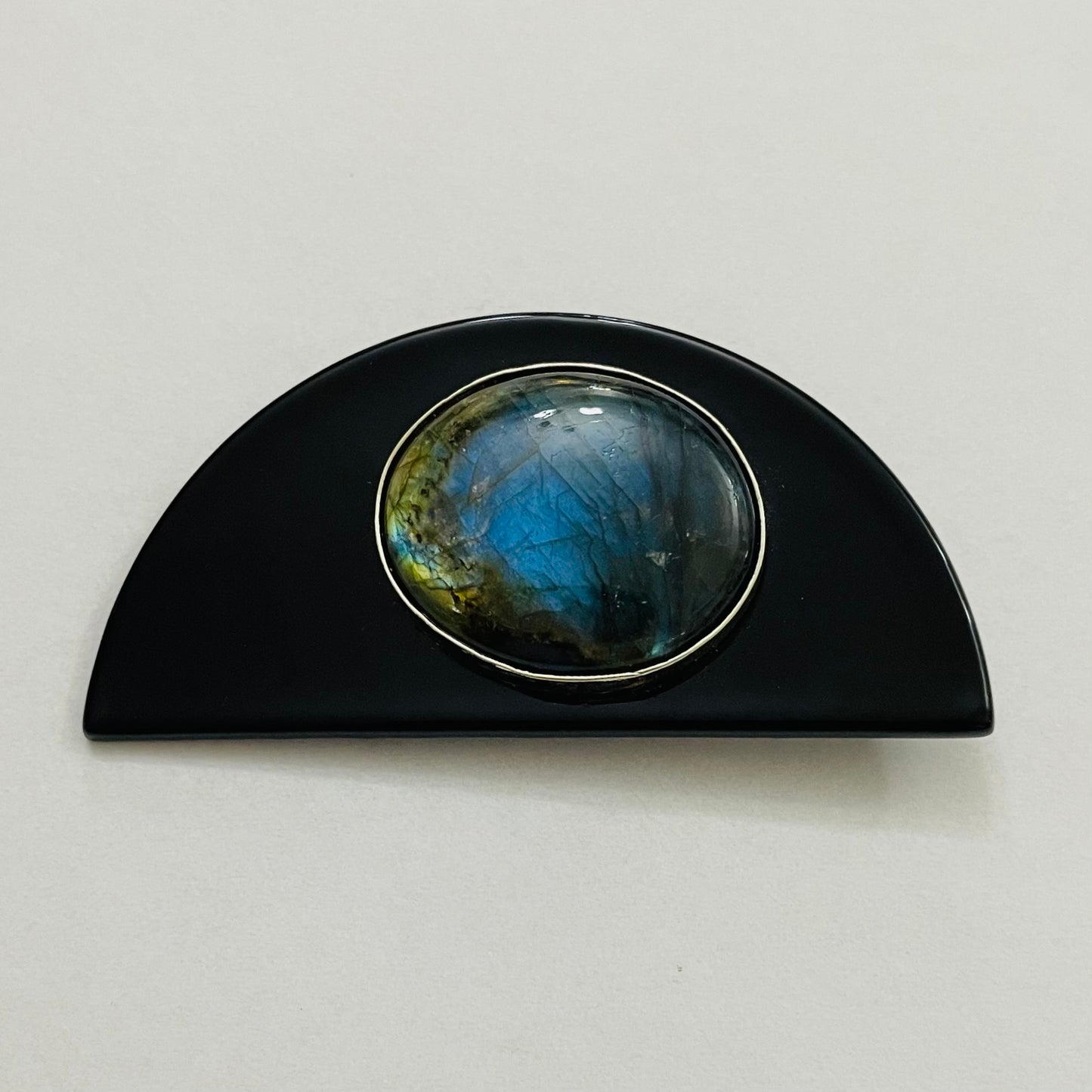 Calypso Flash Large Art Deco Brooch - Labradorite and Glass