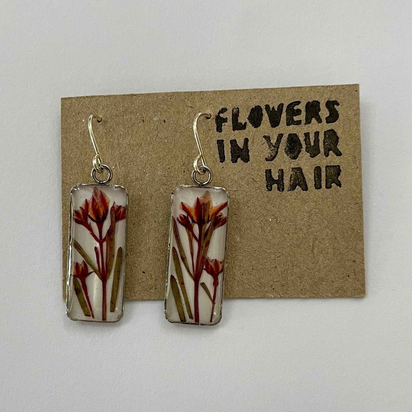 Flowers In Your Hair Large Rectangle Drop Earrings - Fire on White