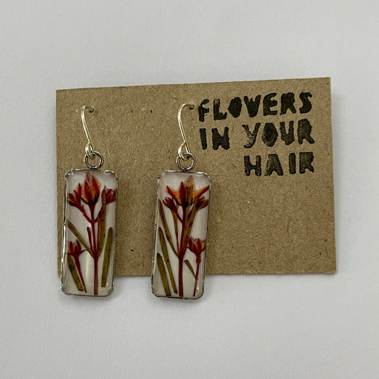 Flowers In Your Hair Large Rectangle Drop Earrings - Fire on White