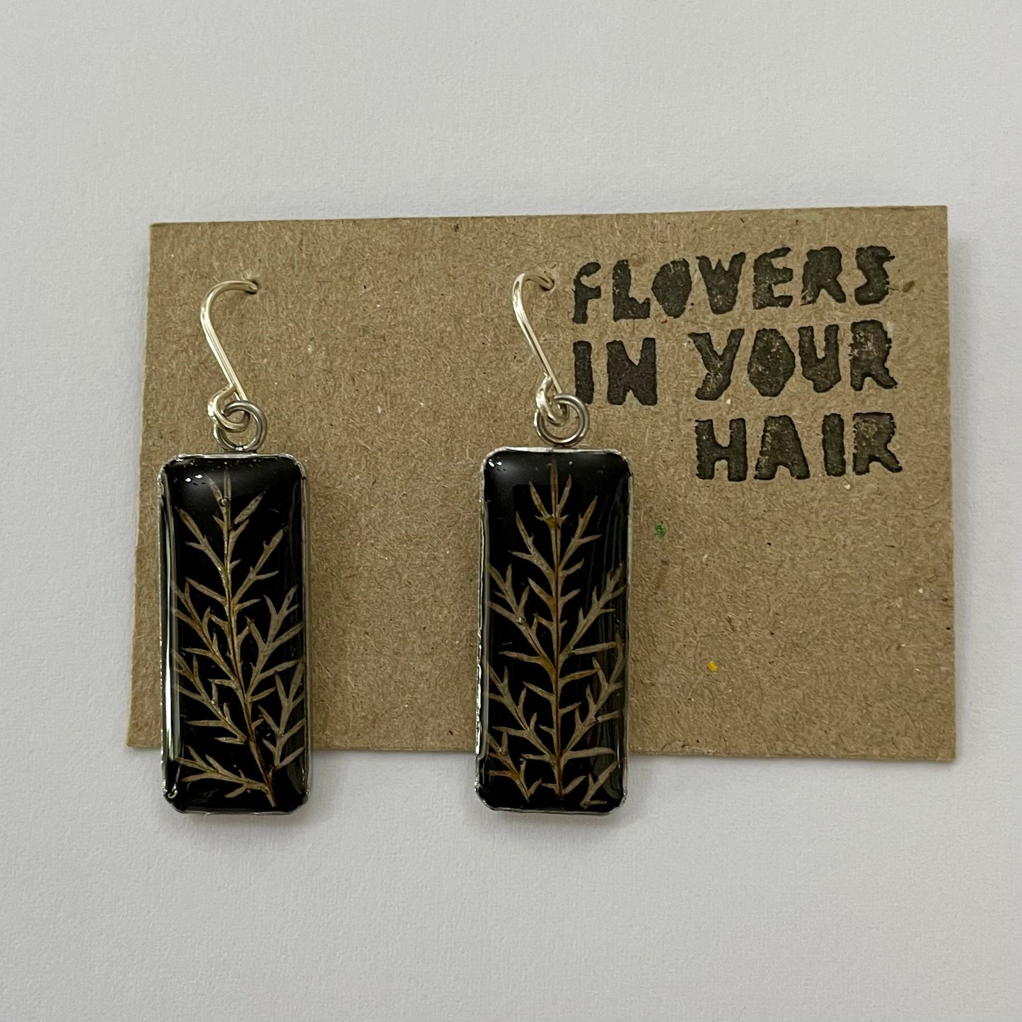 Flowers In Your Hair Large Rectangle Drop Earrings - Leaf On Black