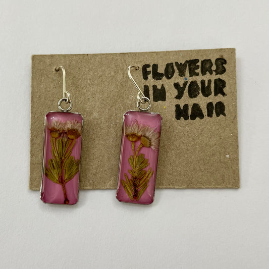 Flowers In Your Hair Large Rectangle Drop Earrings - Paper Daisy on Pink