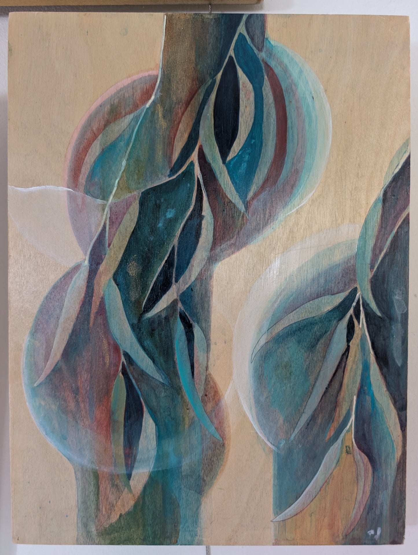 Kirstie McGregor - acrylic on wood - Eucalyptus leaves
