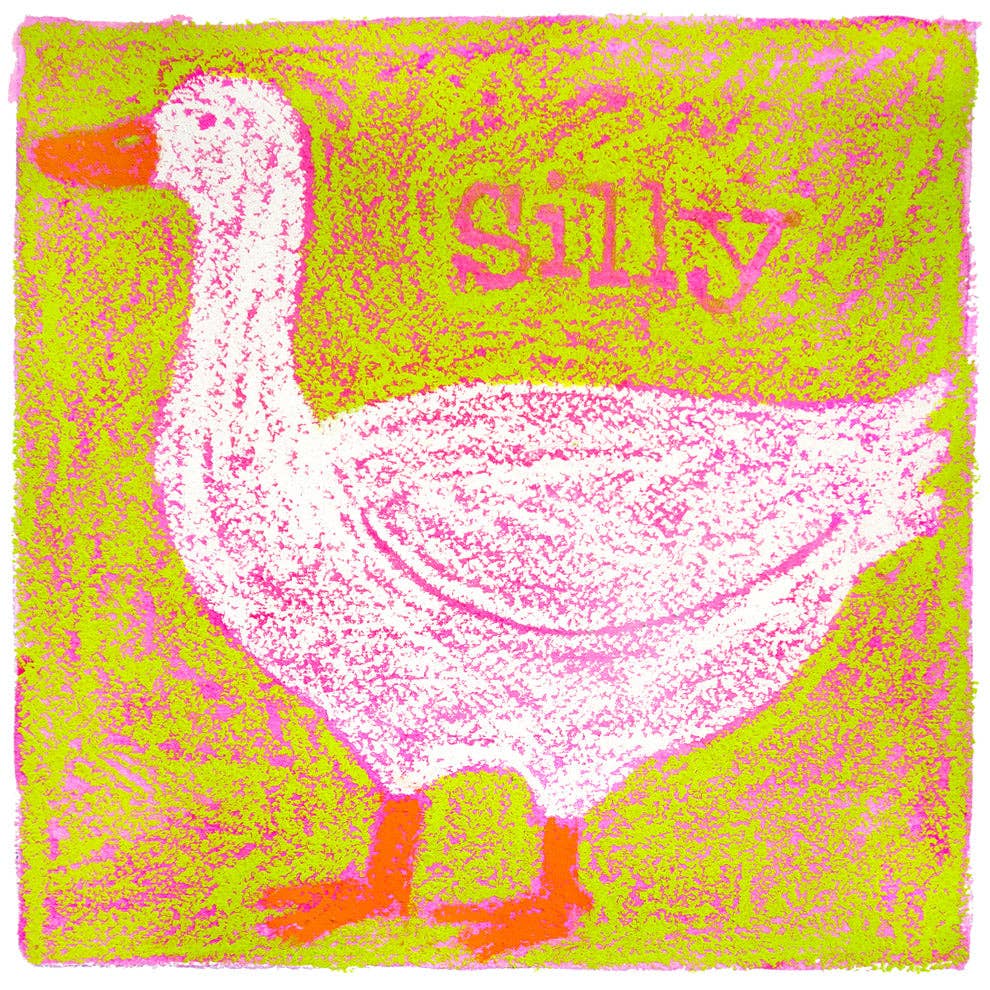 Silly Goose in Oil Pastel (Green) Art Print: 8x8" Square
