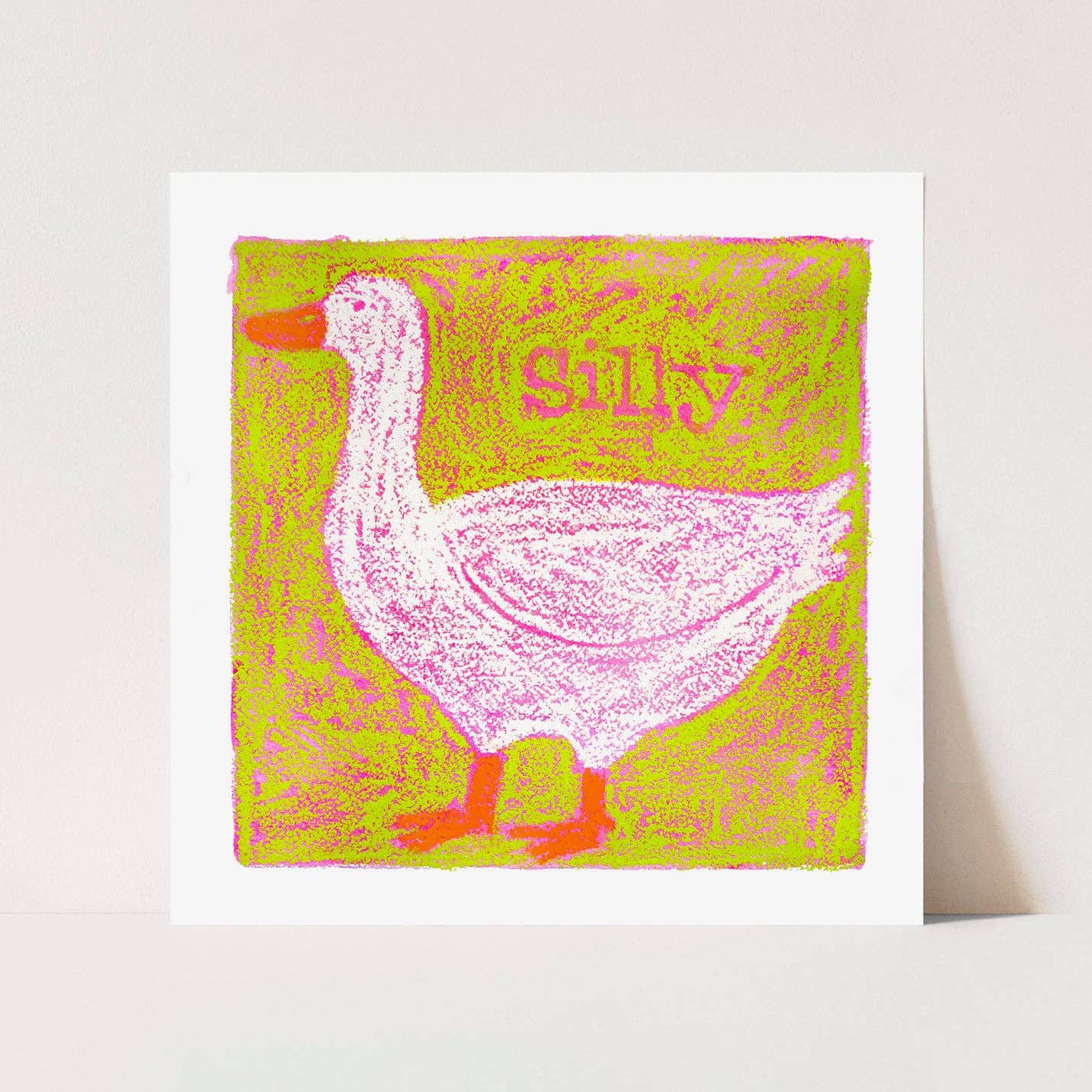 Silly Goose in Oil Pastel (Green) Art Print: 8x8" Square