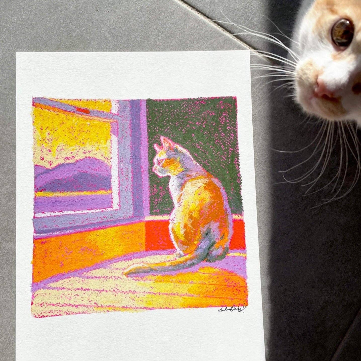 Lilac Sun Cat Art Print: A5
