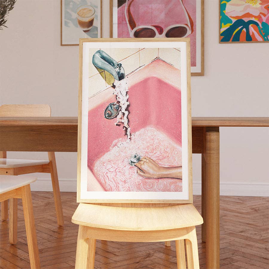Retro Pink Bath Art Print: A4