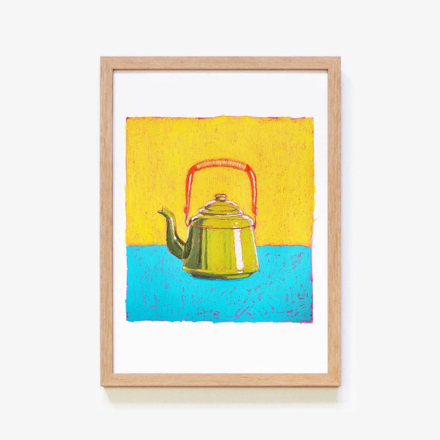 Little Oil Pastel Green Teapot Art Print: A5