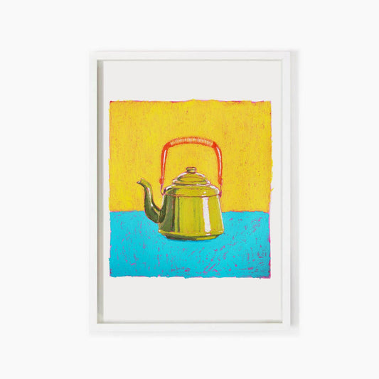 Little Oil Pastel Green Teapot Art Print: A5