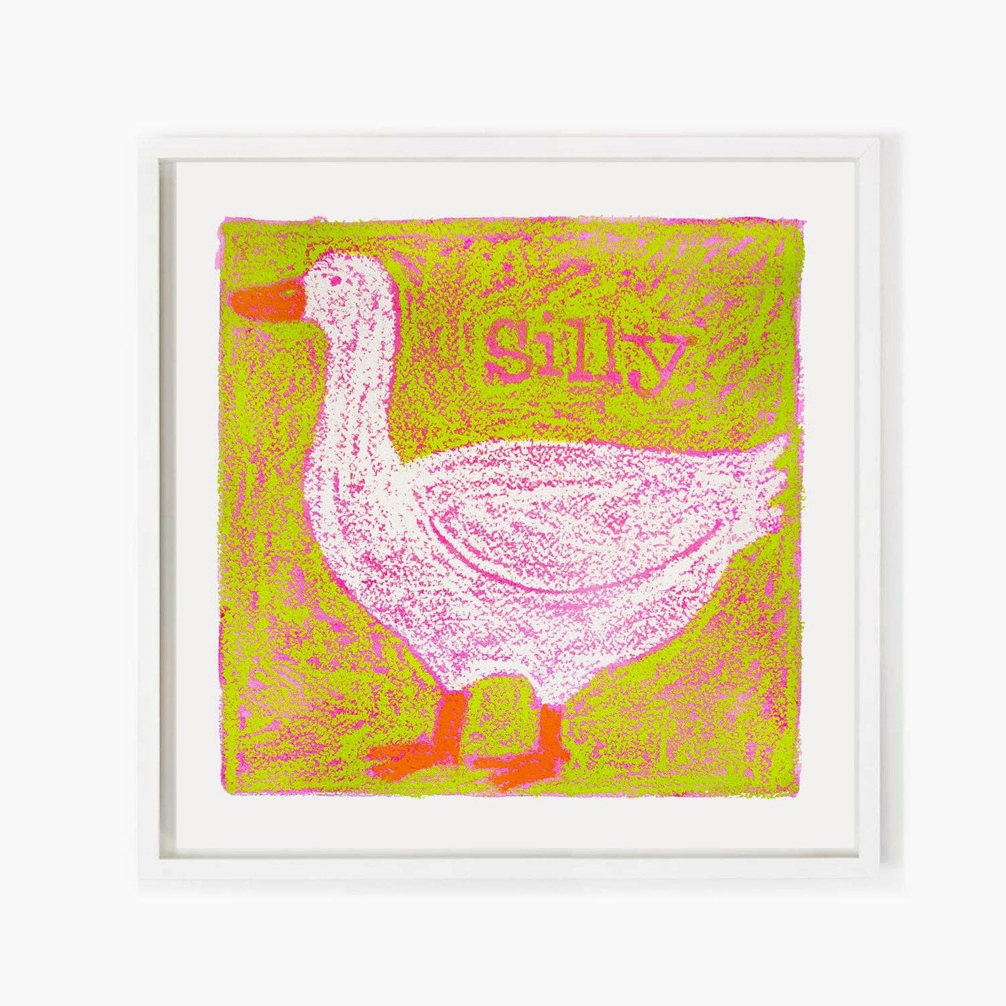 Silly Goose in Oil Pastel (Green) Art Print: 8x8" Square