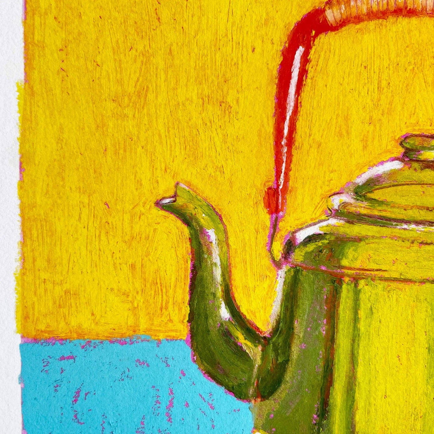 Little Oil Pastel Green Teapot Art Print: A5