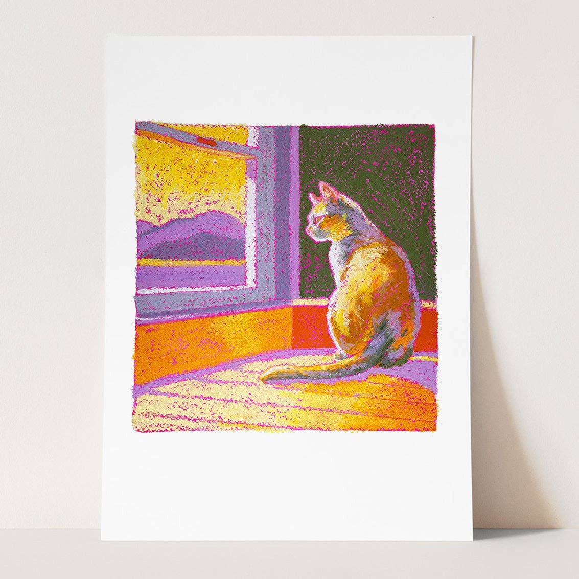 Lilac Sun Cat Art Print: A5