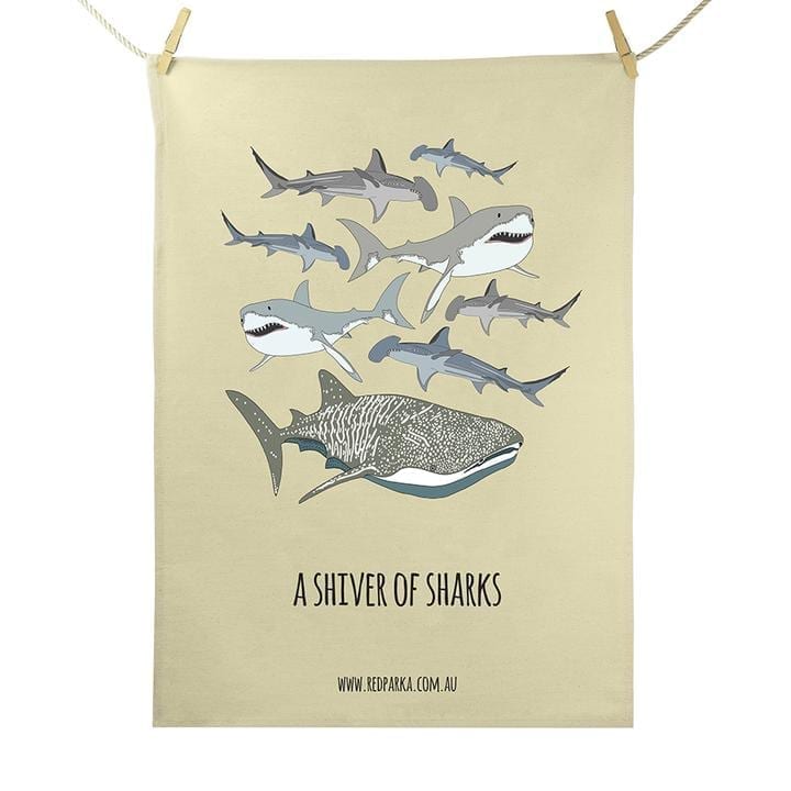 Red Parka Tea Towel Shiver of Sharks