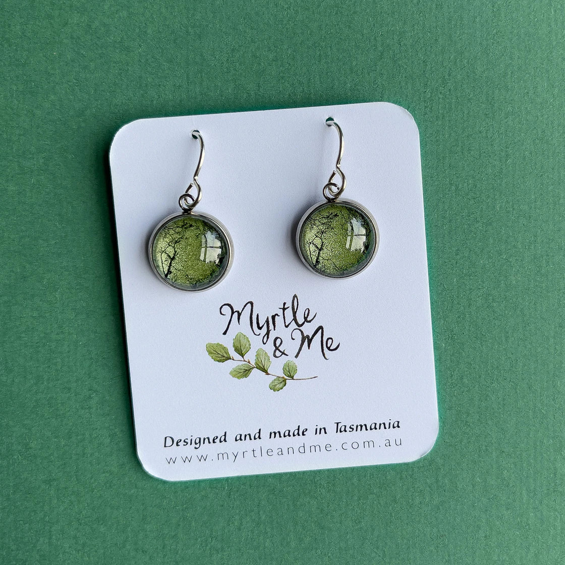 Myrtle & Me Drop Earrings Gum Trees After Fire Green