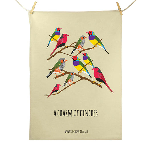 Red Parka Tea Towel Charm of Finches