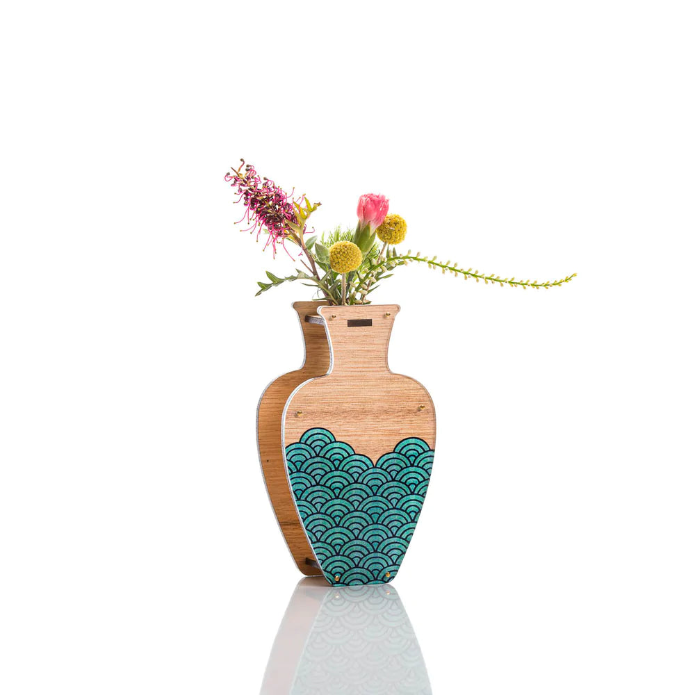 Pili Pala Large Handmade Vase Teal Wave Design