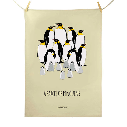 Red Parka Tea Towel Parcel of Penguins