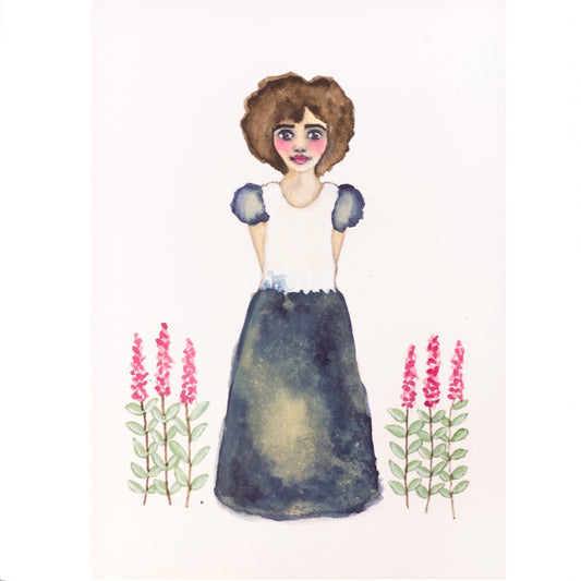 Michelle Hosking Original  Watercolour Painting Girl With Salvias