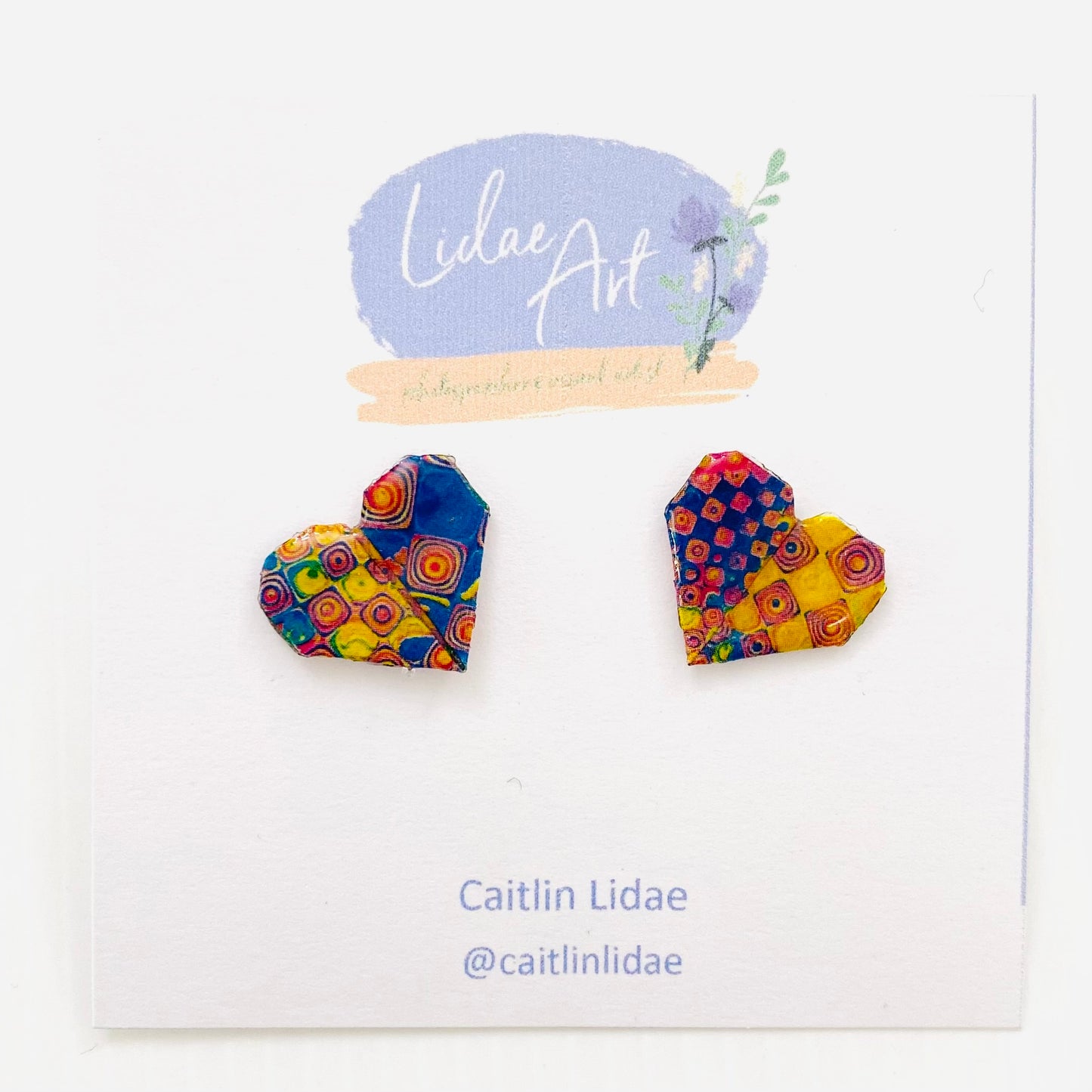 Lidae Art Origami Heart Stud Earrings Mosaic