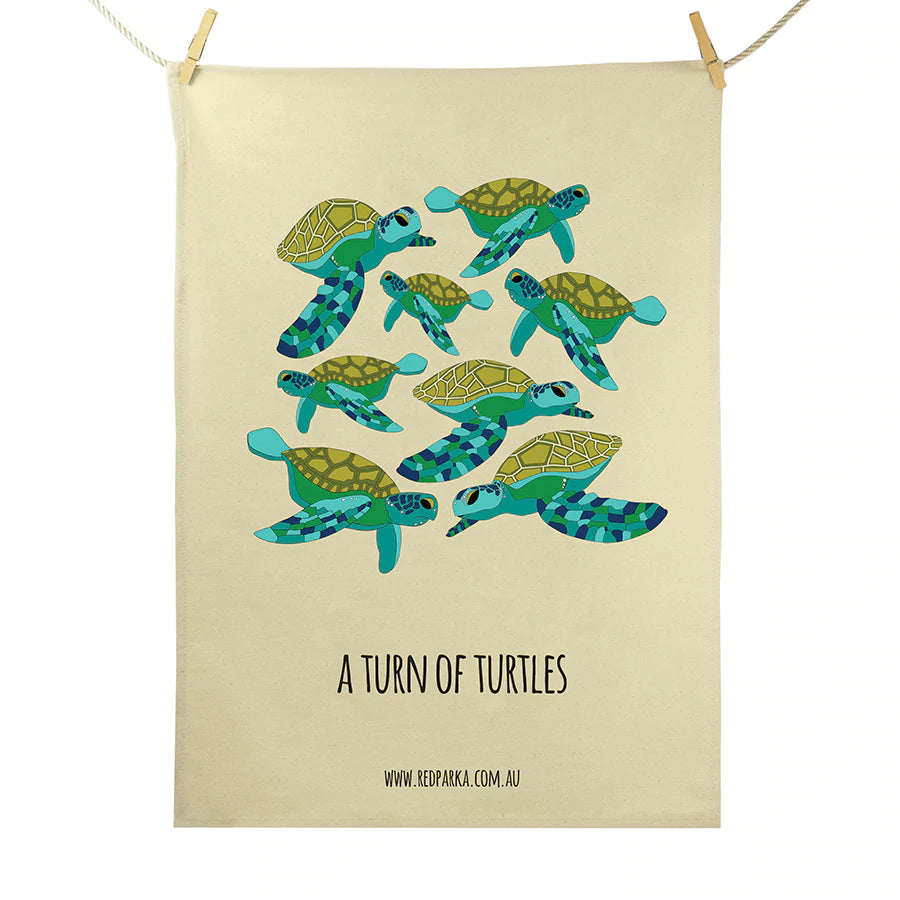 Red Parka Tea Towel Turn Of Turtles