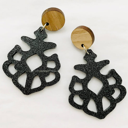 Under The Shade of a Bonsai Tree Earrings Shimmery Black Chandelier