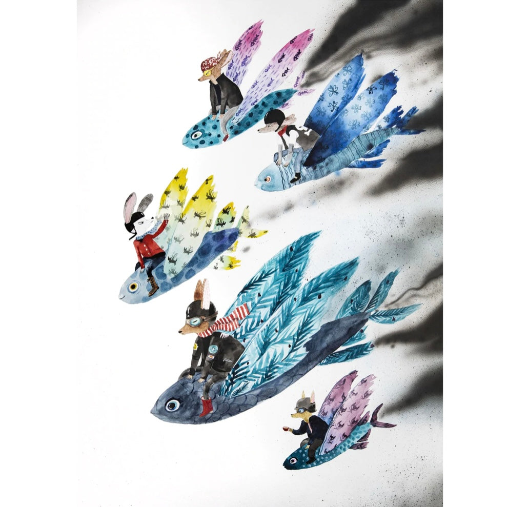 Surfing Sloth Print - Fish Planes