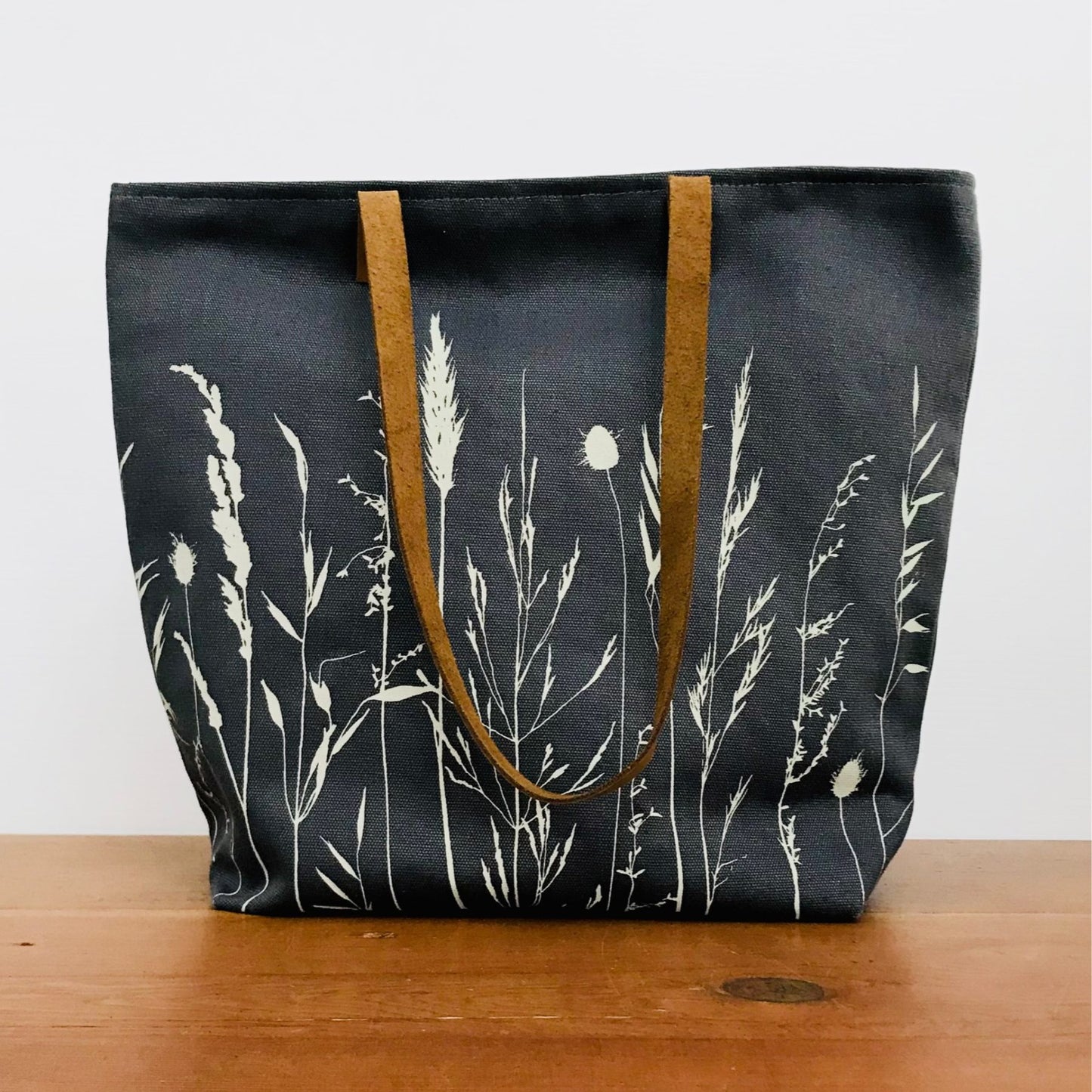 One Thousand Lines Coastal Grass Large Tote - Charcoal