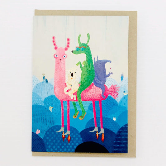 Surfing Sloth Card Pink Llama