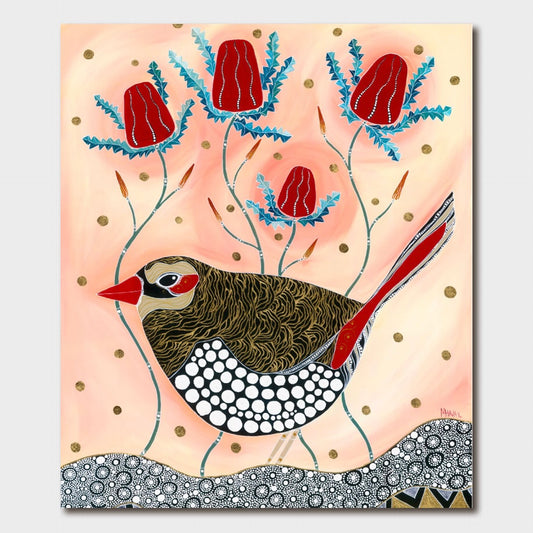 Melanie Hava Card Red Eared Finch