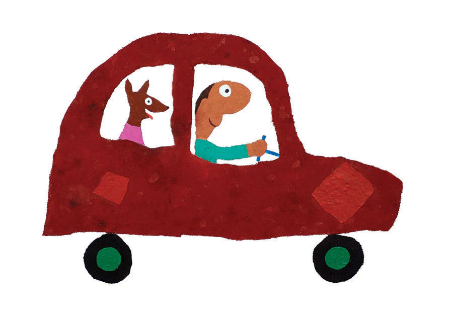 Michael Leunig Print - Red Car Pink Tongue