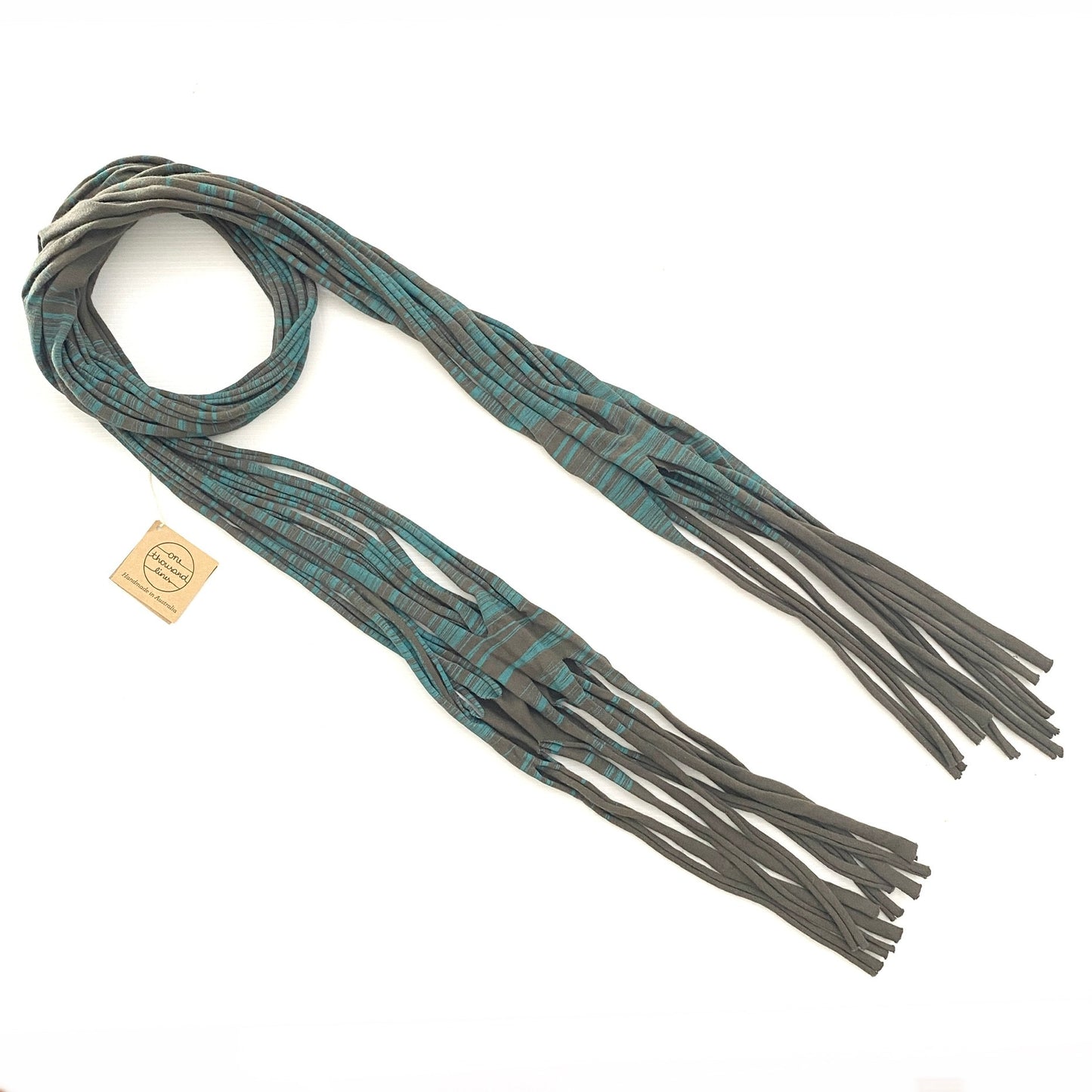 One Thousand Lines Scarf - Blue and Taupe