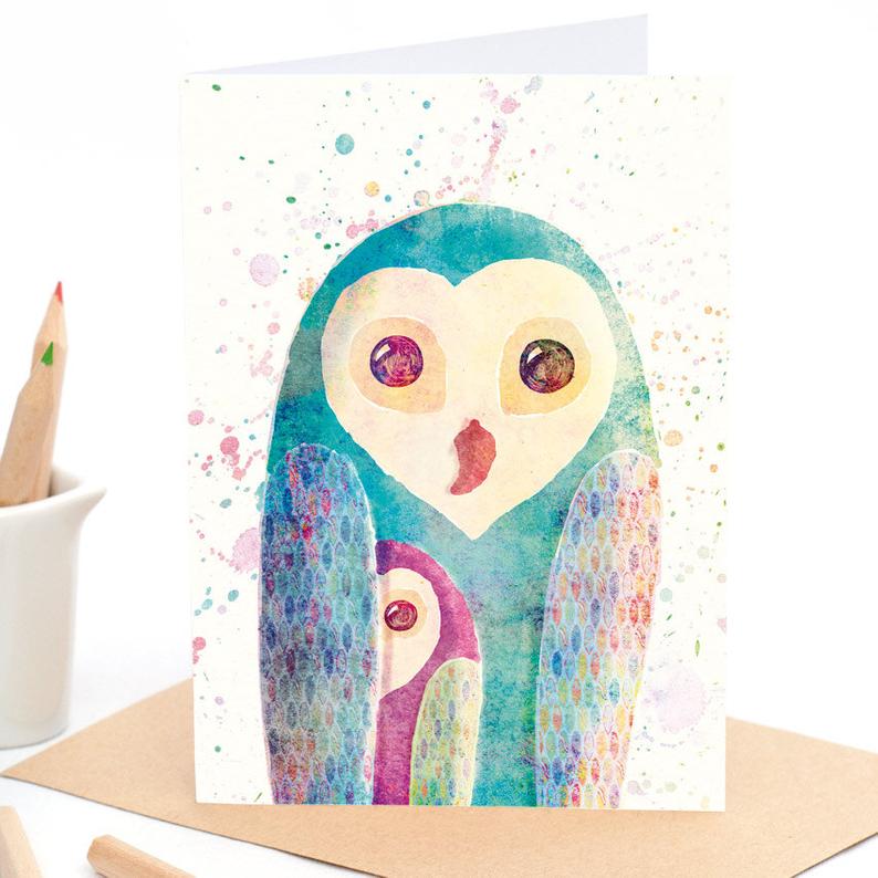 Beau Wylie Card Watercolour Owls