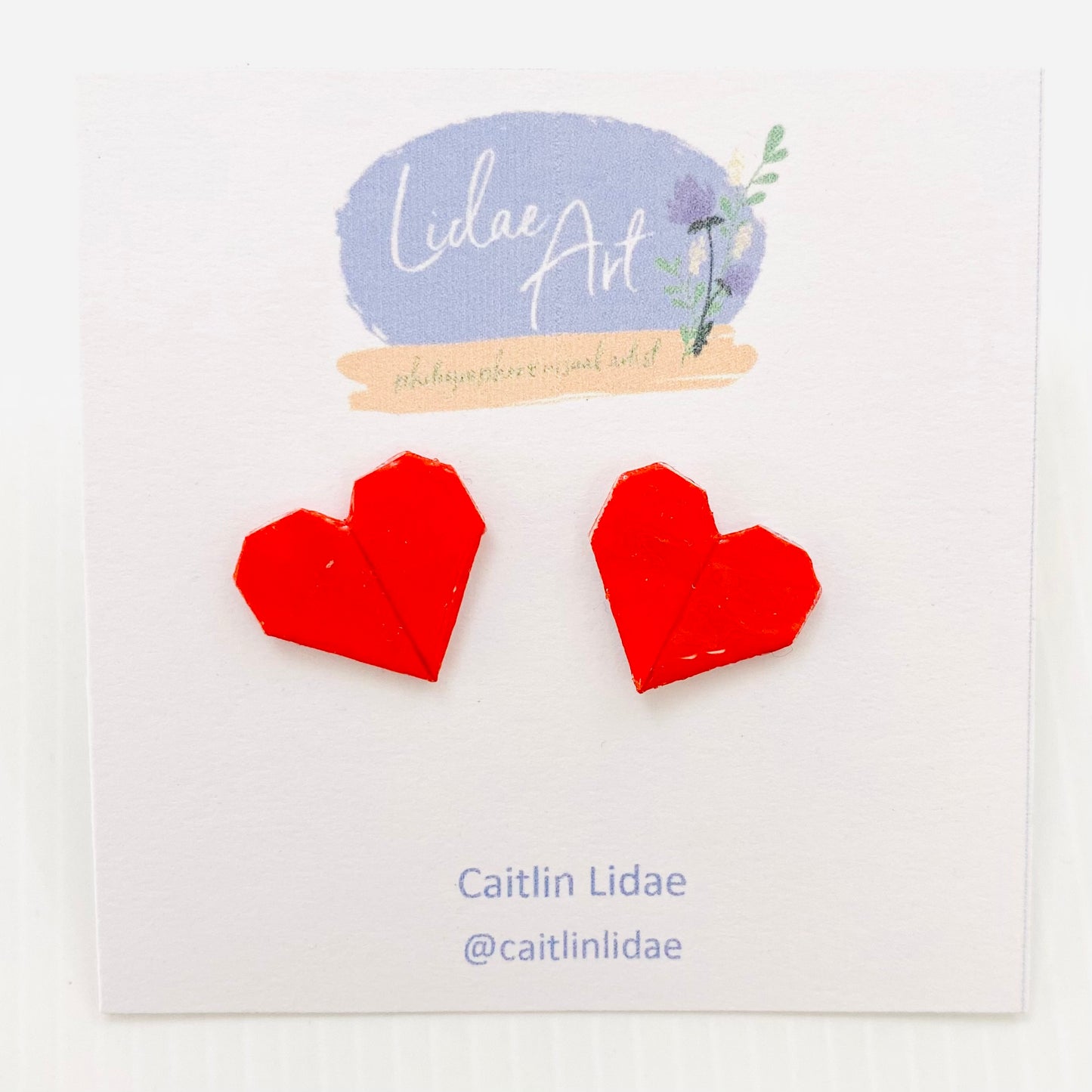 Lidae Art Origami Heart Stud Earrings Red