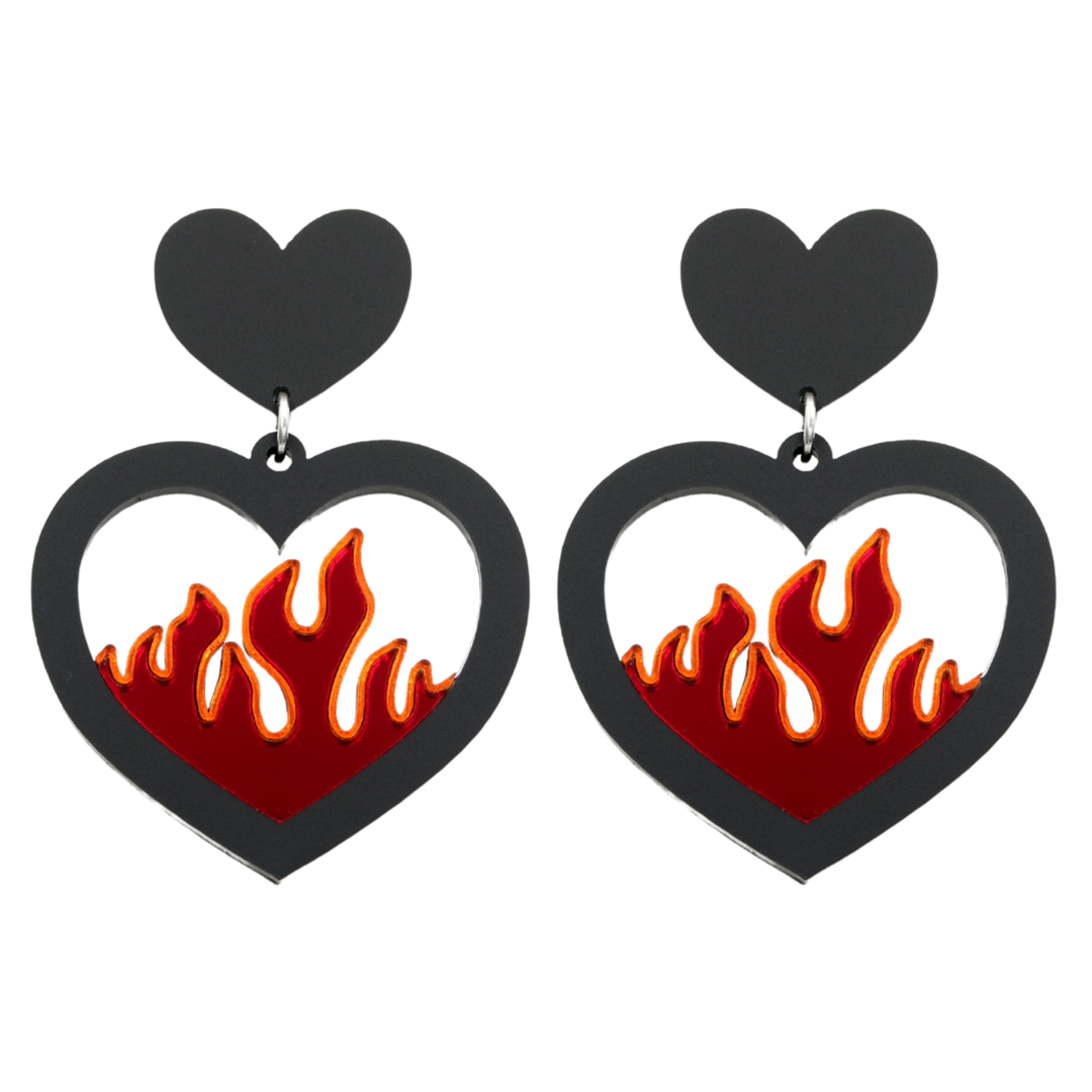 Haus Of Dizzy Flamezz Heart Earrings