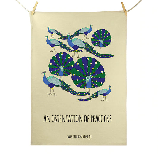 Red Parka Tea Towel Ostentation of Peacocks